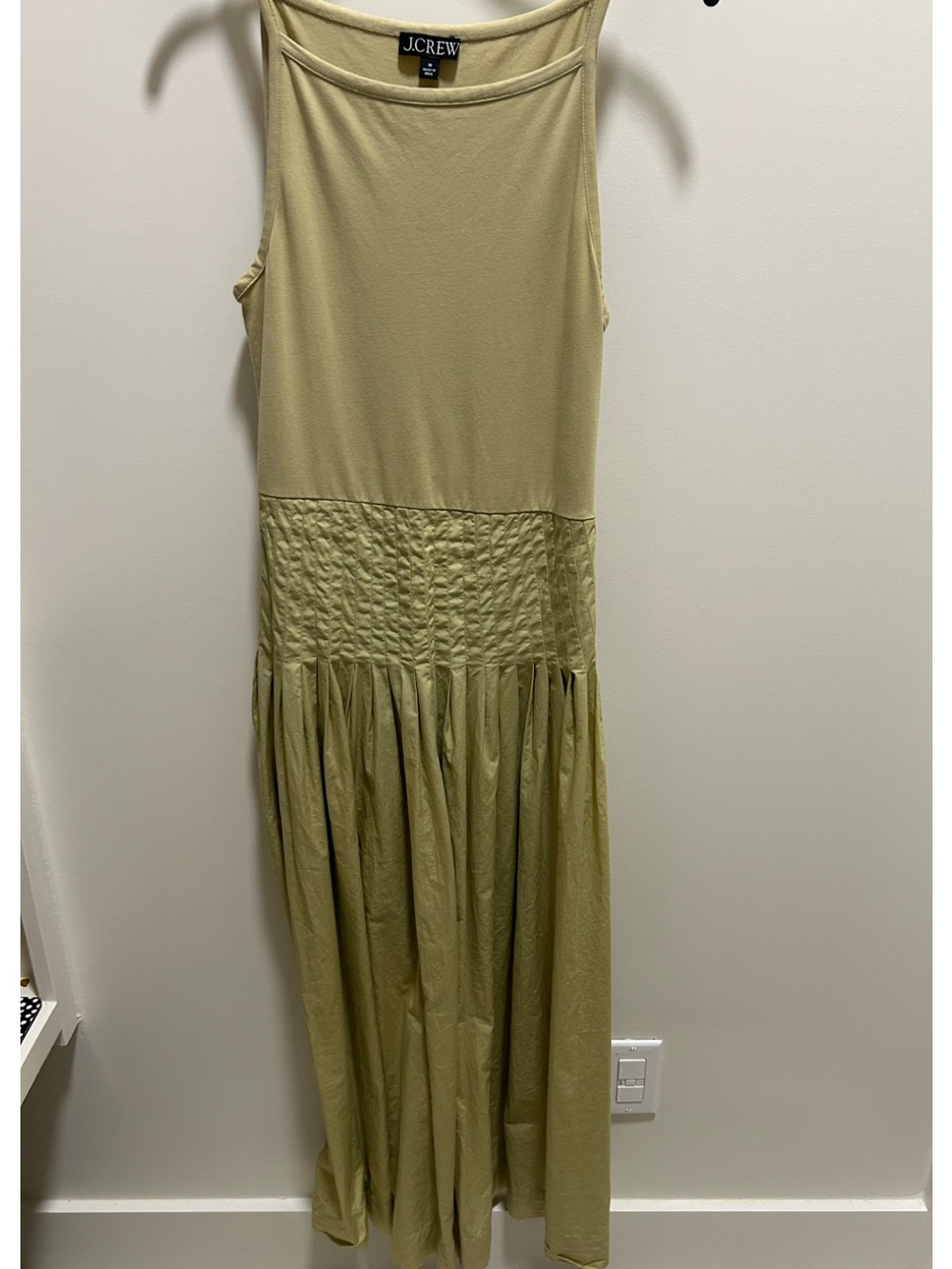 J. Crew Olive Sleeveless Maxi Dress with Textured Waist